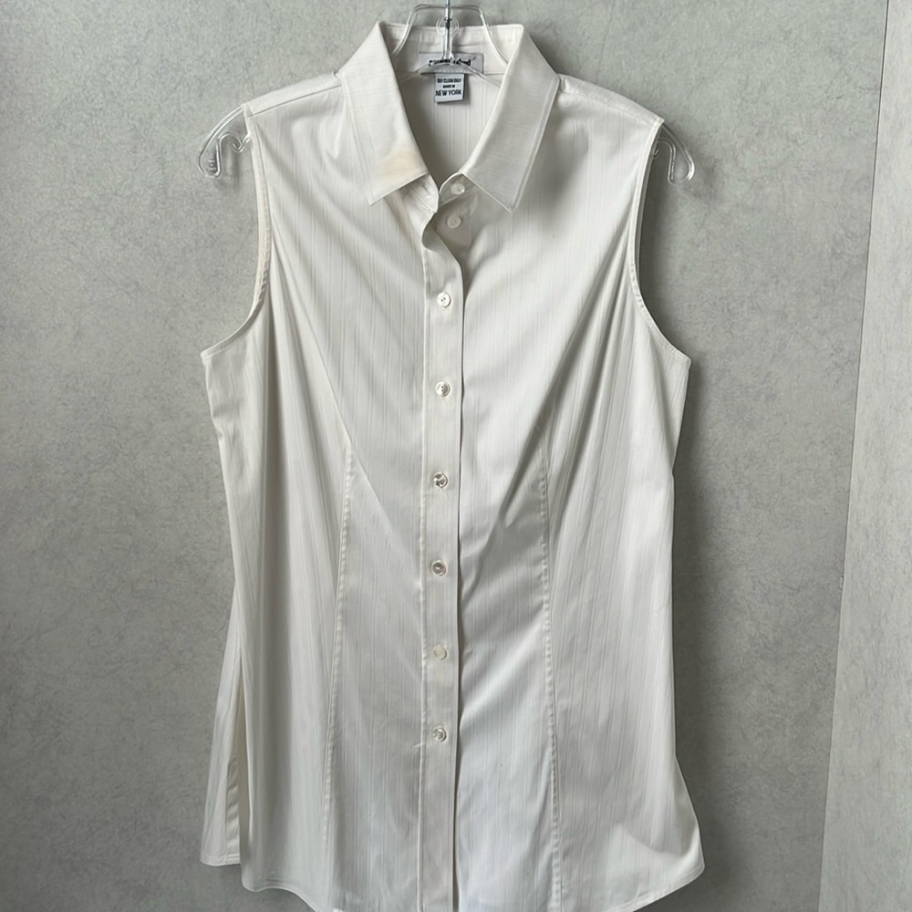 Pamella Roland women’s sleeveless white stripe blouse sample sz 8/10
